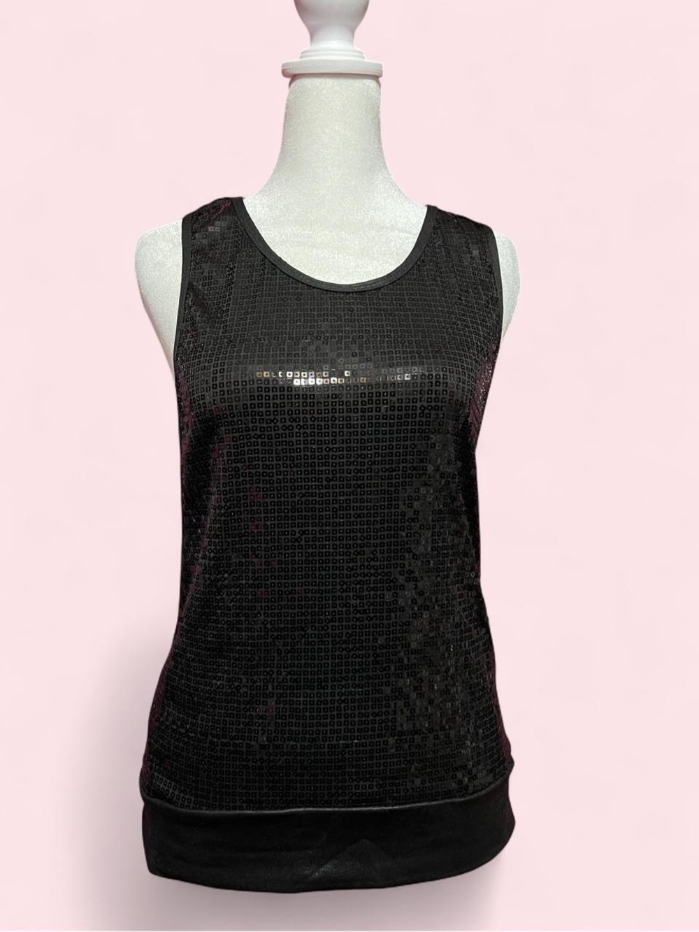 Small Black Sequin Sleeveless Tank Top - Women